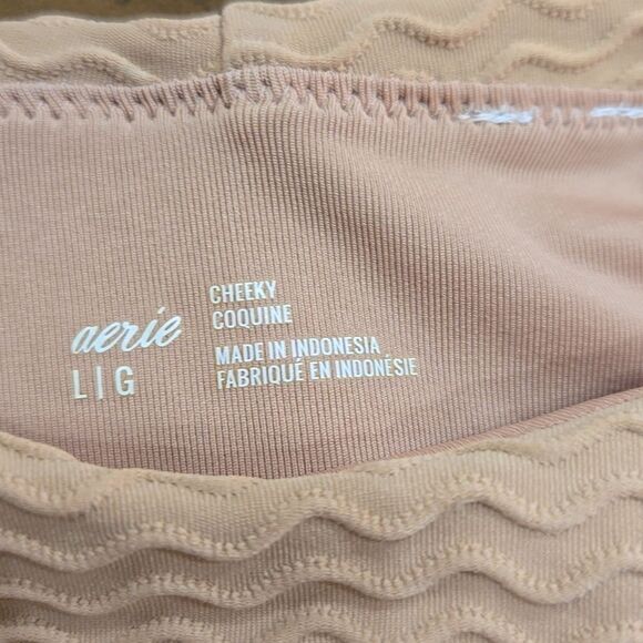 Aerie Ribbed Shine Cheeky Bikini Bottom Size Large Tan Nude High Cut - Picture 4 of 5
